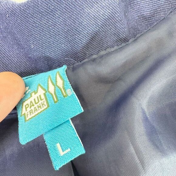 Paul Frank Jacket Blazer Womens Large Navy Blue Preppy Y2K Monkey Logo Patch - Picture 2 of 9